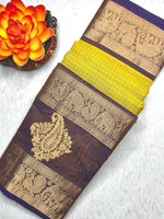 Load image into Gallery viewer, Kanchi Cotton Saree - Marigold Yellow  + Medium Purple
