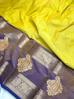 Load image into Gallery viewer, Kanchi Cotton Saree - Marigold Yellow  + Medium Purple
