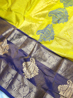 Load image into Gallery viewer, Kanchi Cotton Saree - Marigold Yellow  + Medium Purple
