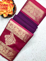 Load image into Gallery viewer, Kanchi Cotton Saree - Trendy Purple + Brilliant Rose
