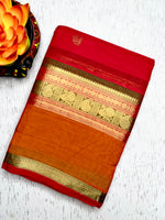 Load image into Gallery viewer, Kanchi Cotton Saree - Flush Red  + Tango Orange
