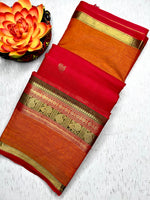 Load image into Gallery viewer, Kanchi Cotton Saree - Flush Red  + Tango Orange
