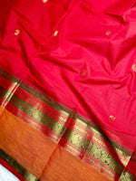 Load image into Gallery viewer, Kanchi Cotton Saree - Flush Red  + Tango Orange

