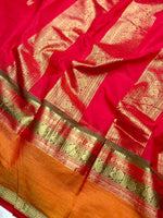 Load image into Gallery viewer, Kanchi Cotton Saree - Flush Red  + Tango Orange
