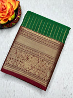 Load image into Gallery viewer, Kanchi Cotton Saree -  Deep Sea Green + Dark Wine
