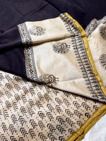 Load image into Gallery viewer, Handblock Printed Silk Cotton Saree -  Thunder Black + Cream
