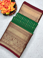Load image into Gallery viewer, Kanchi Cotton Saree -  Deep Sea Green + Dark Wine
