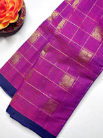 Load image into Gallery viewer, Kanchi Cotton Saree - Tyrian Purple + Cardinal Blue
