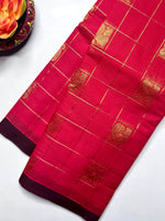 Load image into Gallery viewer, Kanchi Cotton Saree - Curies Red + Congo Brown

