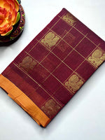Load image into Gallery viewer, Kanchi Cotton Saree - Livid Brown + Fire Yellow
