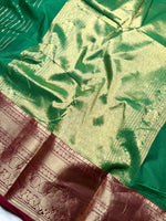 Load image into Gallery viewer, Kanchi Cotton Saree -  Deep Sea Green + Dark Wine

