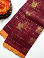 Load image into Gallery viewer, Kanchi Cotton Saree - Livid Brown + Fire Yellow

