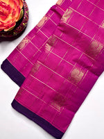 Load image into Gallery viewer, Kanchi Cotton Saree - Cardinal Pink + Curious Blue
