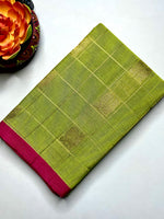 Load image into Gallery viewer, Kanchi Cotton Saree - Swamp Green + Cardinal Pink
