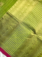 Load image into Gallery viewer, Kanchi Cotton Saree - Swamp Green + Cardinal Pink
