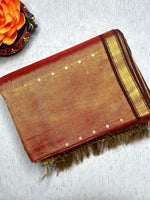 Load image into Gallery viewer, Handwoven Tissue Saree - Fire Bush + Pesto Green
