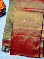 Load image into Gallery viewer, Handwoven Tissue Saree - Fire Bush + Pesto Green
