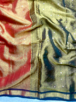 Load image into Gallery viewer, Handwoven Tissue Saree - Fire Bush + Pesto Green
