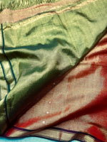 Load image into Gallery viewer, Handwoven Tissue Saree - Fire Bush + Pesto Green
