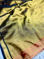 Load image into Gallery viewer, Handwoven Tissue Saree - Fire Bush + Pesto Green
