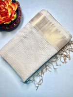 Load image into Gallery viewer, Handwoven Silk Cotton Saree - Soft Cream + Gold
