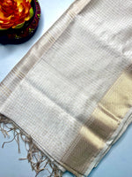 Load image into Gallery viewer, Handwoven Silk Cotton Saree - Soft Cream + Gold
