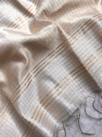 Load image into Gallery viewer, Handwoven Silk Cotton Saree - Soft Cream + Gold
