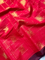 Load image into Gallery viewer, Kanchi Cotton Saree - Curies Red + Congo Brown

