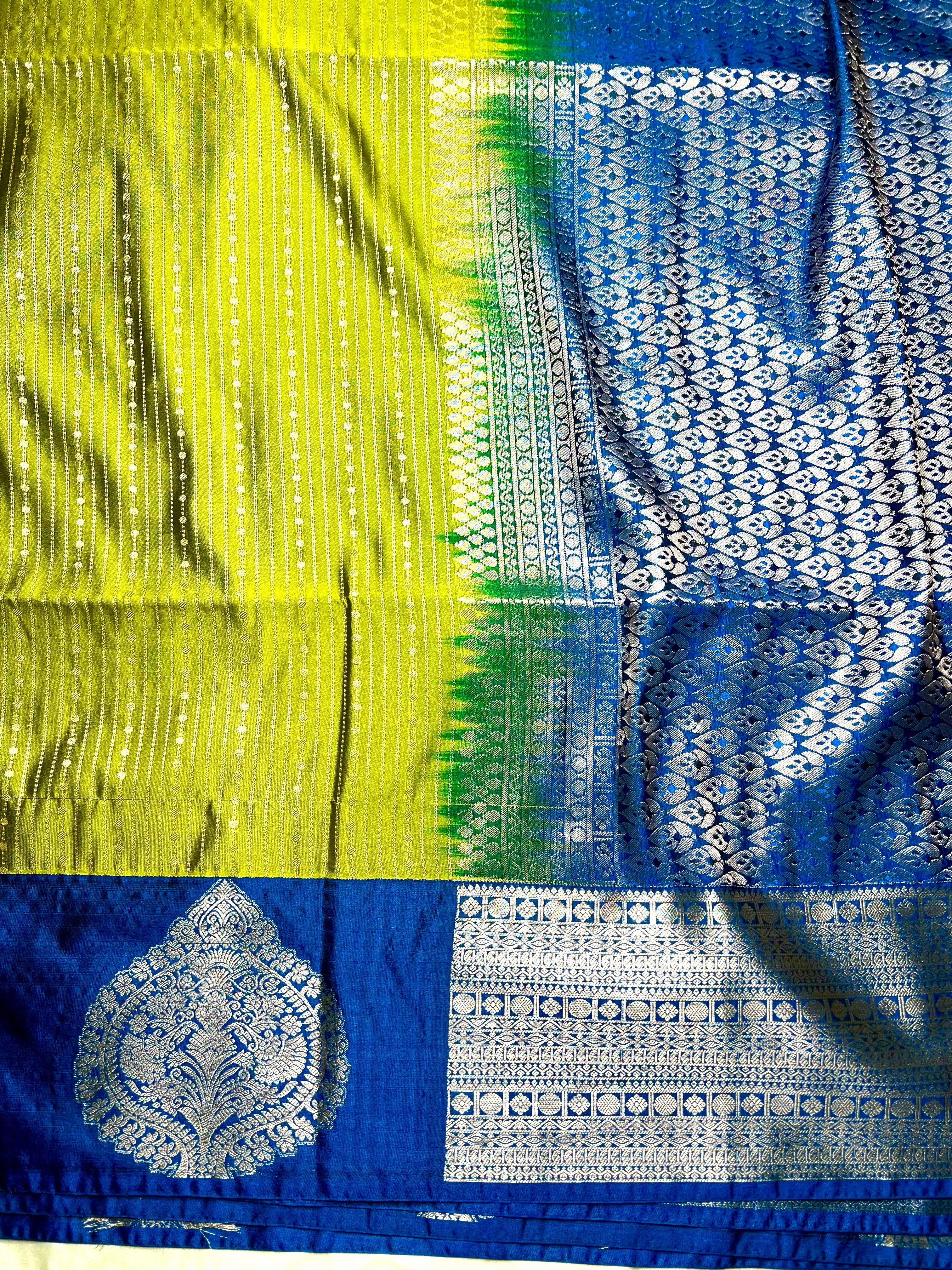 Soft Silk Saree  - Bile Green + Phthalo Blue