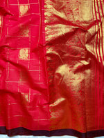 Load image into Gallery viewer, Kanchi Cotton Saree - Curies Red + Congo Brown
