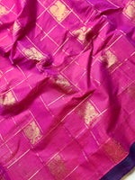 Load image into Gallery viewer, Kanchi Cotton Saree - Cardinal Pink + Curious Blue
