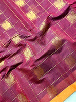 Load image into Gallery viewer, Kanchi Cotton Saree - Livid Brown + Fire Yellow
