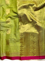 Load image into Gallery viewer, Kanchi Cotton Saree - Swamp Green + Cardinal Pink
