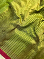 Load image into Gallery viewer, Kanchi Cotton Saree - Swamp Green + Cardinal Pink
