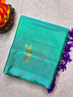 Load image into Gallery viewer, Handwoven Art Silk Saree -  Turquoise Blue + Royal Purple
