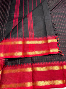 Chettinad Cotton Saree - Knight Black + Red