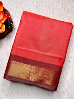 Load image into Gallery viewer, Handwoven Art Silk Saree - Flamingo Orange + Fuscous Honey
