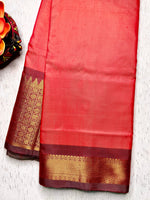 Load image into Gallery viewer, Handwoven Art Silk Saree - Flamingo Orange + Fuscous Honey
