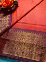 Load image into Gallery viewer, Handwoven Art Silk Saree - Flamingo Orange + Fuscous Honey
