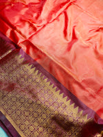 Load image into Gallery viewer, Handwoven Art Silk Saree - Flamingo Orange + Fuscous Honey
