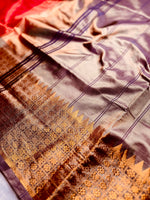 Load image into Gallery viewer, Handwoven Art Silk Saree - Flamingo Orange + Fuscous Honey
