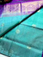 Load image into Gallery viewer, Handwoven Art Silk Saree - Bright Turquoise + Medium Purple
