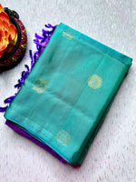 Load image into Gallery viewer, Handwoven Art Silk Saree - Bright Turquoise + Medium Purple

