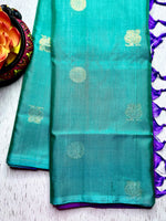 Load image into Gallery viewer, Handwoven Art Silk Saree - Bright Turquoise + Medium Purple
