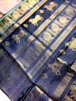 Load image into Gallery viewer, Handwoven Art Silk Saree - Stark Cream + Black Pearl
