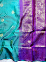 Load image into Gallery viewer, Handwoven Art Silk Saree - Bright Turquoise + Medium Purple
