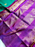 Load image into Gallery viewer, Handwoven Art Silk Saree - Bright Turquoise + Medium Purple
