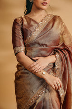 Load image into Gallery viewer, Sona - Crushed Tissue Silk Saree - Copper Gold
