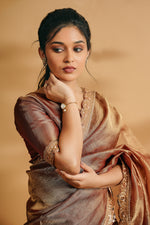 Load image into Gallery viewer, Sona - Crushed Tissue Silk Saree - Copper Gold
