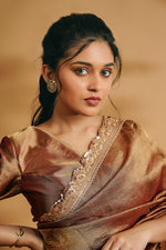 Load image into Gallery viewer, Sona - Crushed Tissue Silk Saree - Copper Gold
